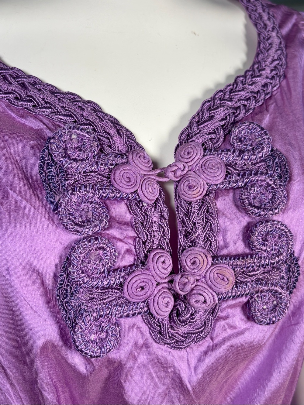 Calypso St. Barth Lilac 100% Silk Cap Sleeve Frog Clasp Front Belted Dress, Sz S - Picture 7 of 14